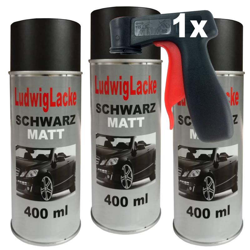 Ludwiglacke 3 Lackspray Schwarz matt 400 ml je Spraydose + Spraydosenhandgriff von Ludwiglacke