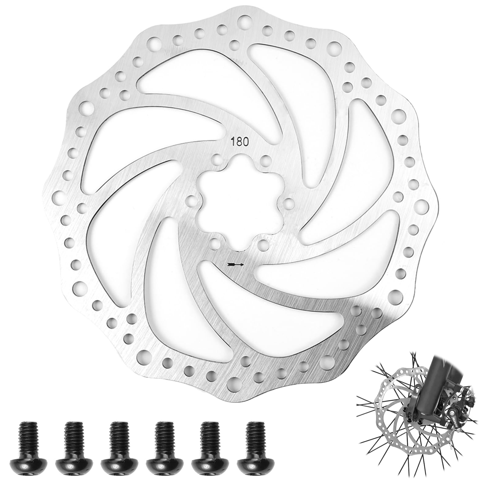 180mm Centerlock Bremsscheibe, Bremsscheiben Fahrrad mit 6 Schrauben, Edelstahl Bike Bremsscheiben, Scheibenbremse für Die Meisten Mountainbike Rennrad Reiten Fahrrad MTB und BMX (Silber 180mm) von LuminaryLair