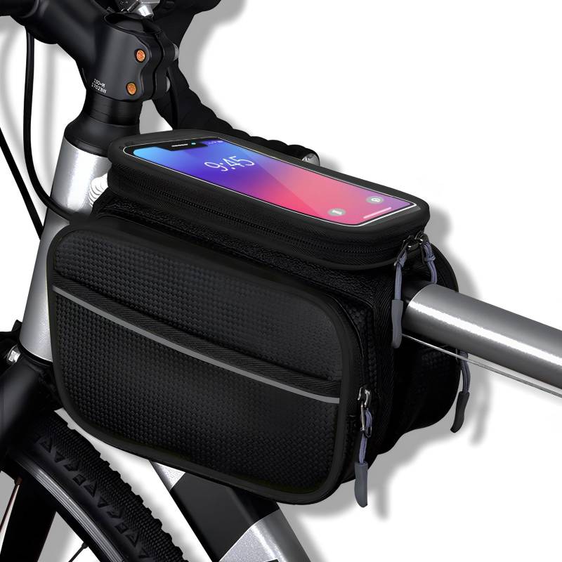 Lunaanda Fahrradtasche Rahmen, wasserdichte Fahrradtasche Handytasche Fahrrad Handyhalterung Oberrohrtasche mit Sensitivem Touchscreen und Regenhülle für Rennräder und Mountainbikes, Fahrrad Zubehör von Lunaanda