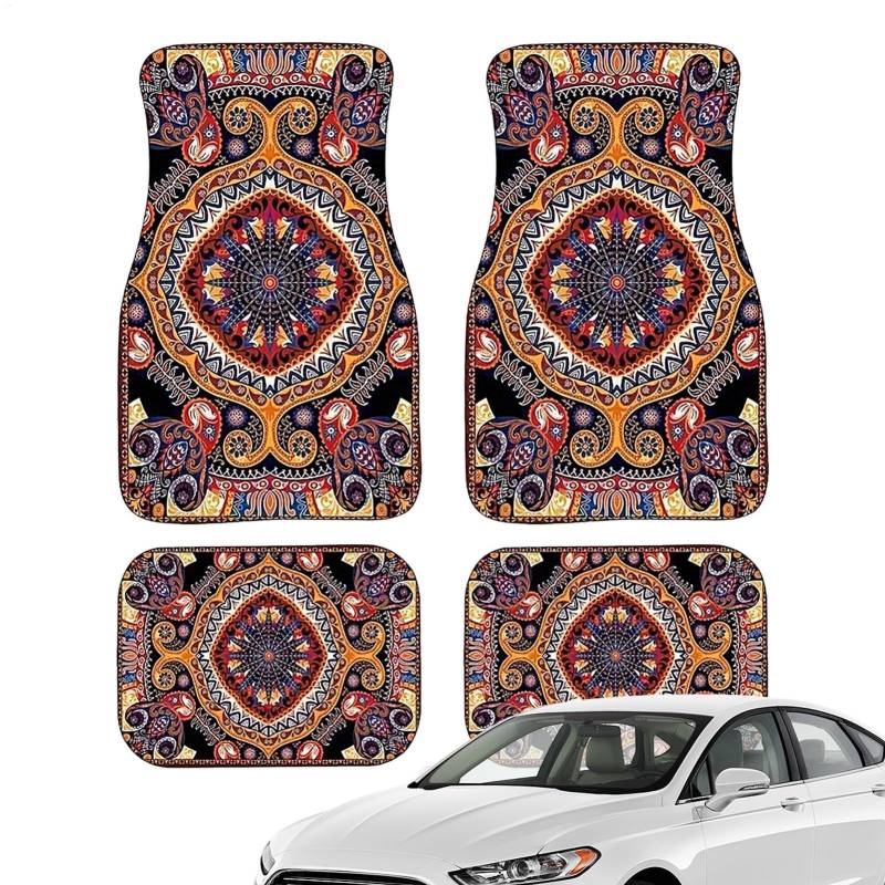 Autobodenmatten Boho - Auto-Floor-Teppichset von 4, Nicht ruhig | Bohemian Car Matten, Nonrutsche schwere Teppiche, Boho-Autozubehör, Retro für Auto-SUV-LKW, Boho Car Teppich - 4PCS Boho von Lunaobrik