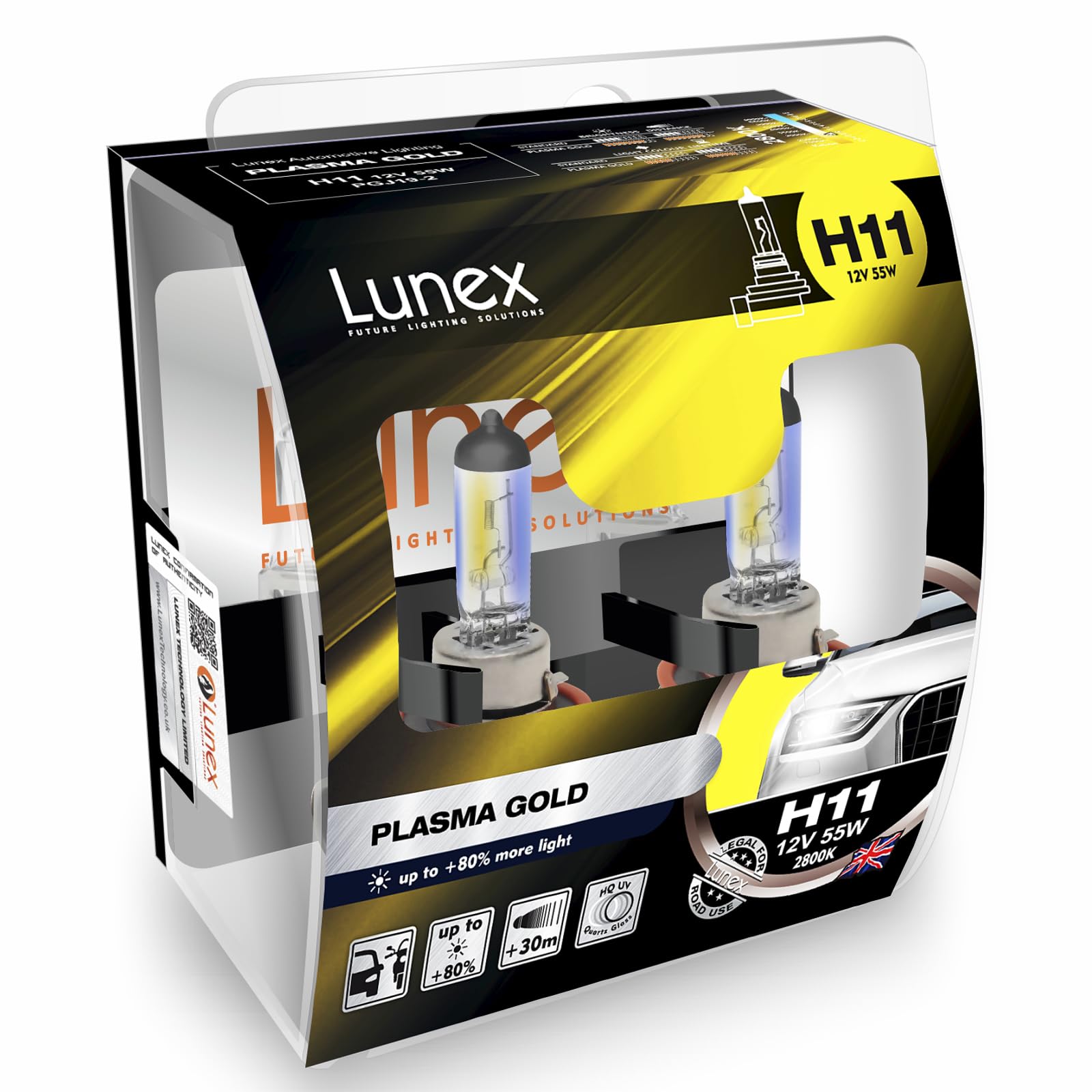 Lunex H11 PLASMA GOLD 711 Scheinwerfer Halogenbirnen Lampen Gelb 12V 55W PGJ19-2 2800K duobox (2 Stücke) von Lunex