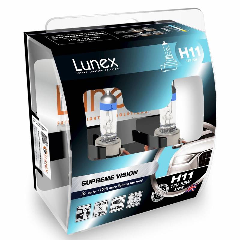 LUNEX H11 SUPREME VISION 711 Scheinwerfer Halogenbirnen Lampen + 100% mehr Licht 12V 55W PGJ19-2 3700K duobox (2 Stücke) von Lunex