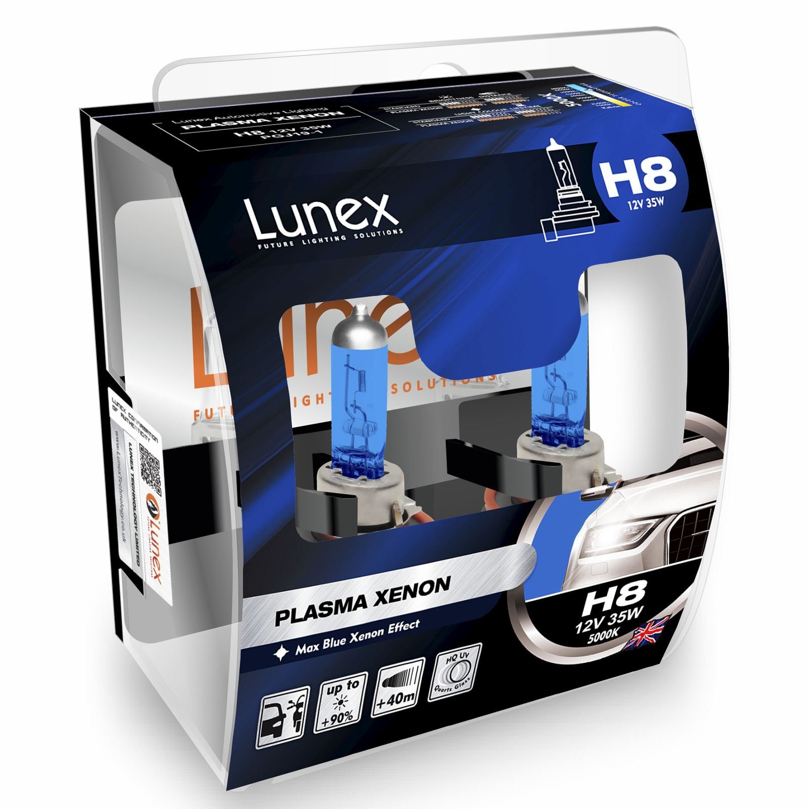 Lunex H8 PLASMA XENON, Scheinwerfer Halogenbirnen Xenon-Effekt 12V 35W PGJ19-1, 5000K duobox (2 Stücke) von Lunex