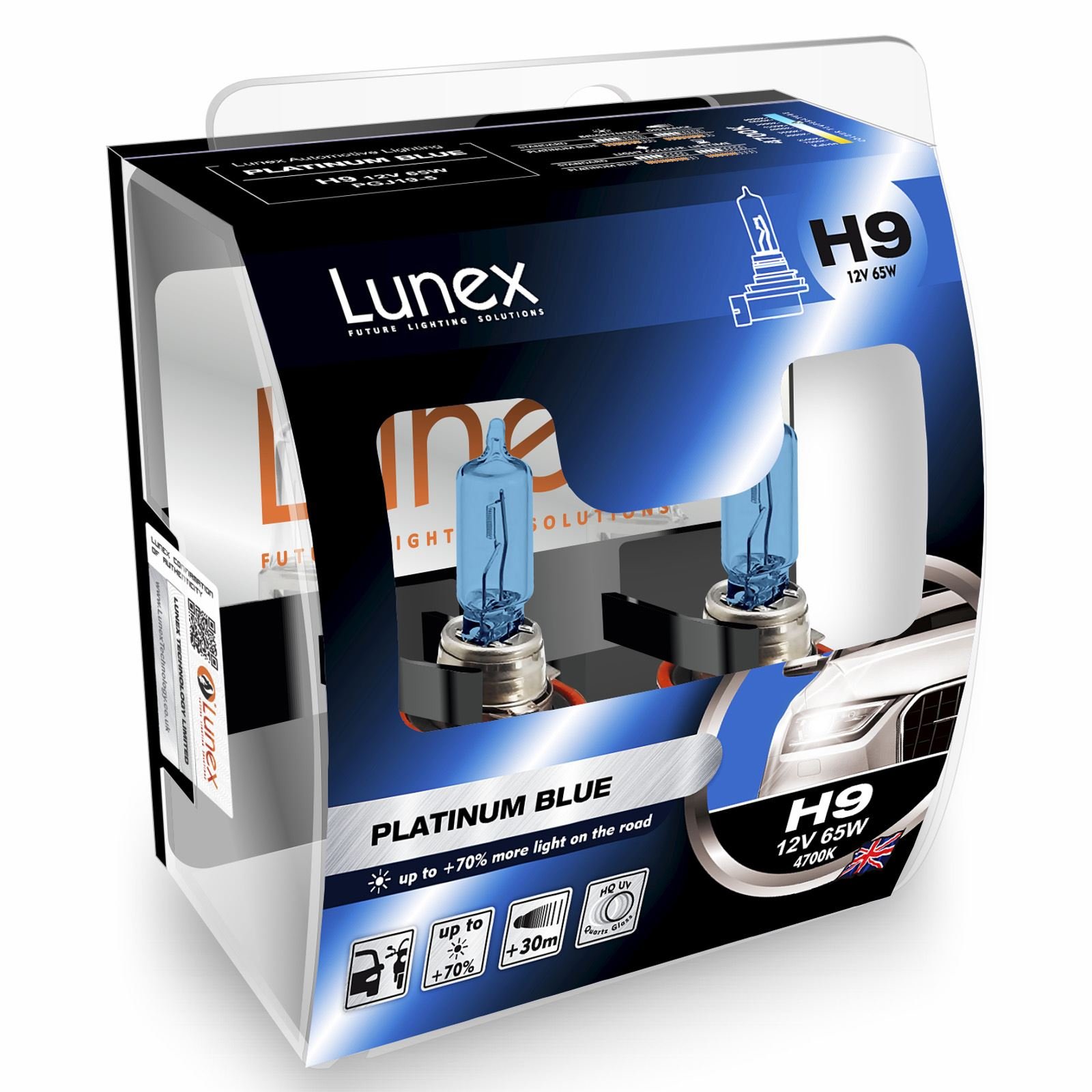 LUNEX H9 PLATINUM BLUE 709 Scheinwerfer Halogenbirnen Lampen Blau 12V 65W PGJ19-5 4700K duobox (2 Stücke) von Lunex