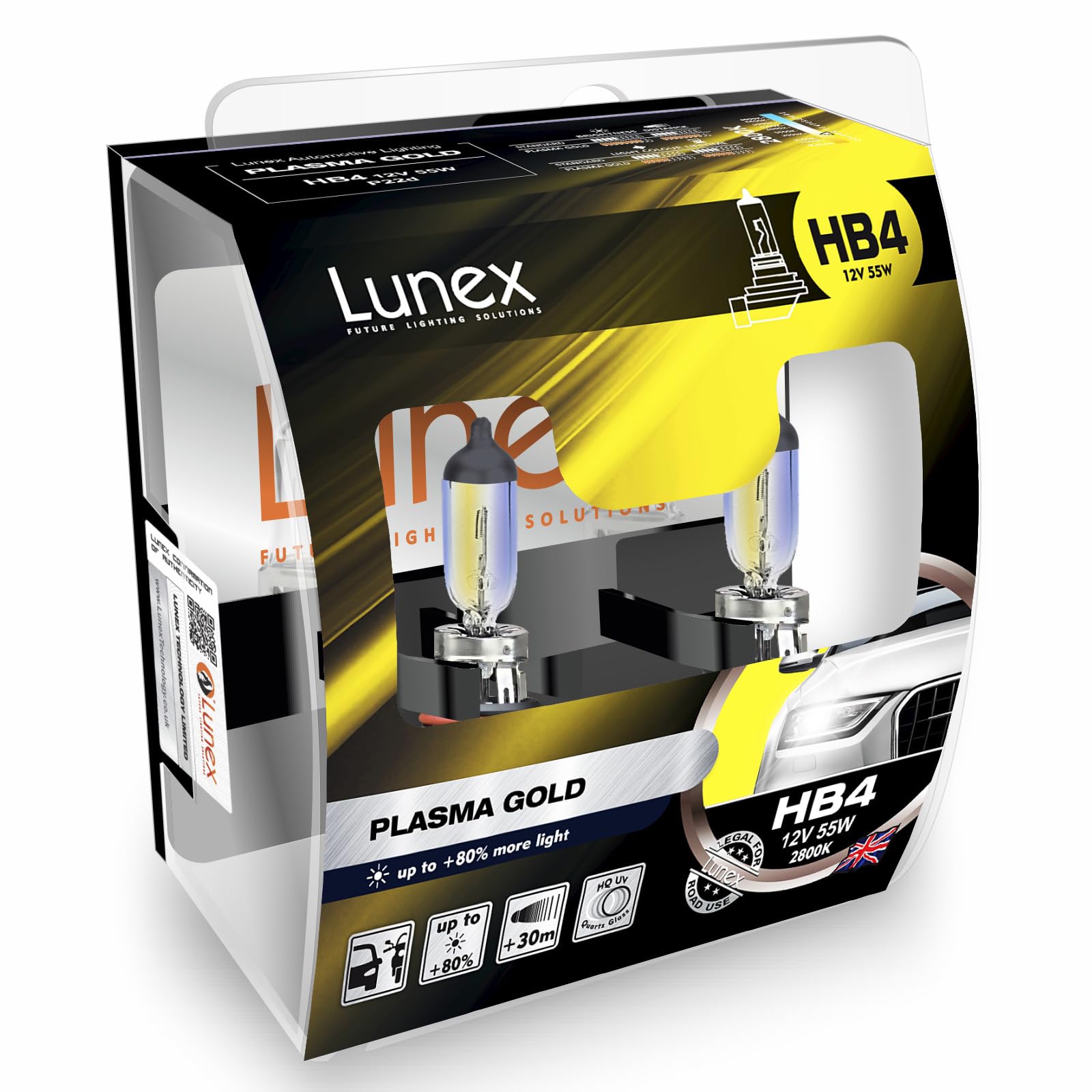 Lunex HB4 9006 PLASMA GOLD Scheinwerfer Halogenbirnen Lampen Gelb 12V 55W P22d 2800K duobox (2 Stücke) von Lunex