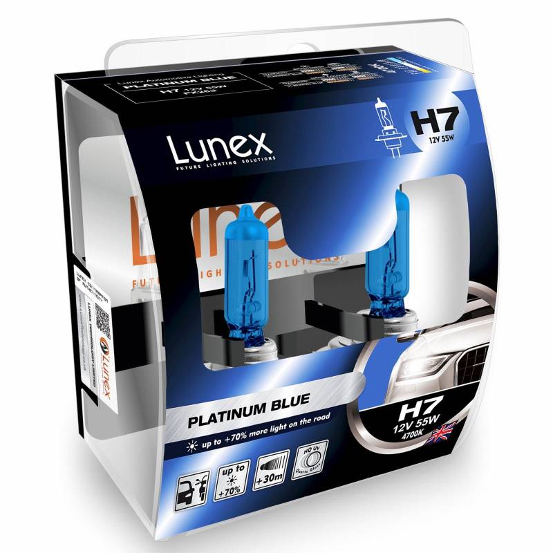 LUNEX H7 PLATINUM BLUE 477 Scheinwerfer Halogenbirnen Lampen Blau 12V 55W PX26d 4700K duobox (2 Stücke) von Lunex