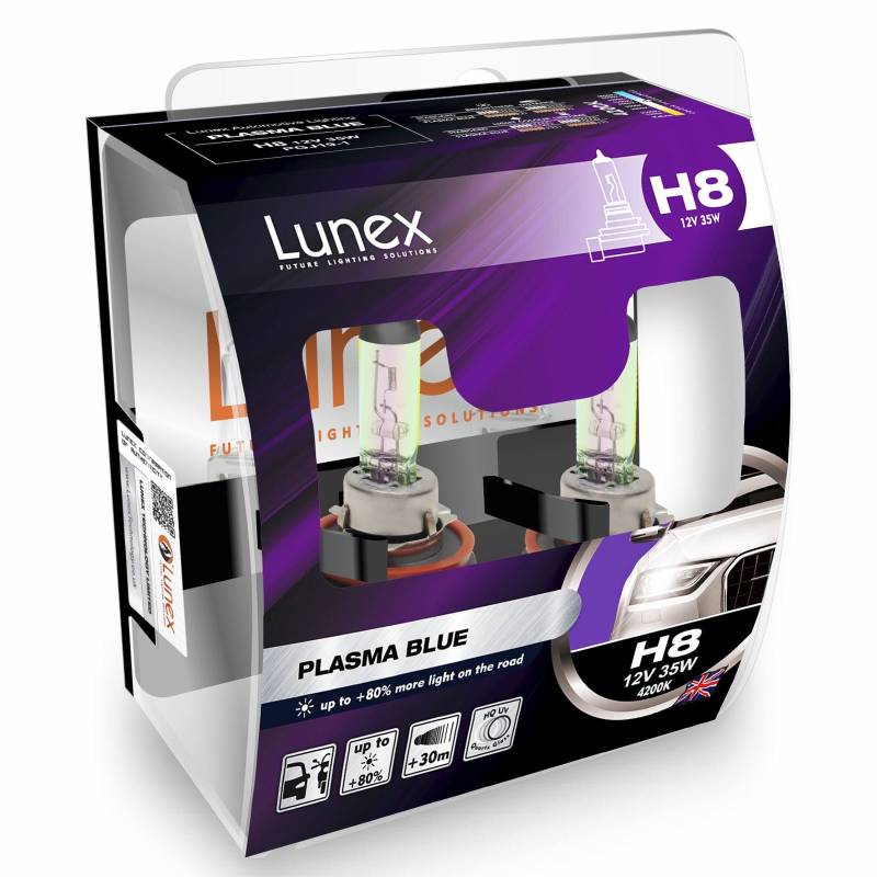 LUNEX H8 PLASMA BLUE 708 Scheinwerfer Halogenbirnen Lampen Blau 12V 35W PGJ19-1 4200K duobox (2 Stücke) von Lunex