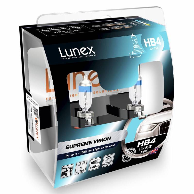 LUNEX HB4 9006 SUPREME VISION Scheinwerfer Halogenbirnen Lampen + 100% mehr Licht 12V 55W P22d 3700K duobox (2 Stücke) von Lunex