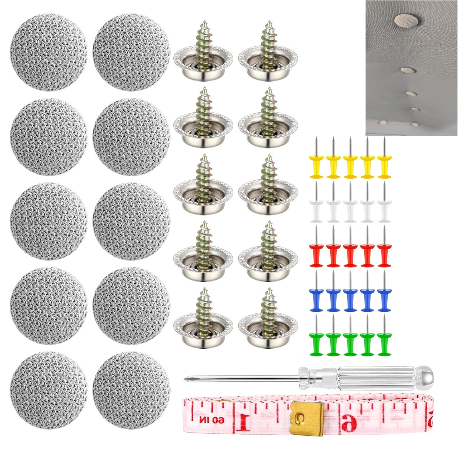 150 Stück Dachhimmel Reparatur Set, Auto Dachhimmel Reparatur Nieten, KFZ Dachhimmel Reparatur Nieten, mit Stecknadeln Schraubendreher Maßband für Alle Autos von Lunpog