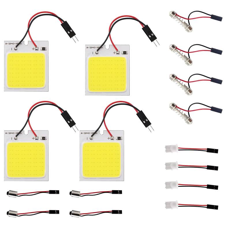 4 Stück Superweiße energiesparende 5050, 48-SMD-LED-Panel-Dome-Licht-Innenraum-Leseplatten-Licht-Dachdecken-Innenverkabelte Lampe und 4 Stück Girlandenadapter von Lunpog