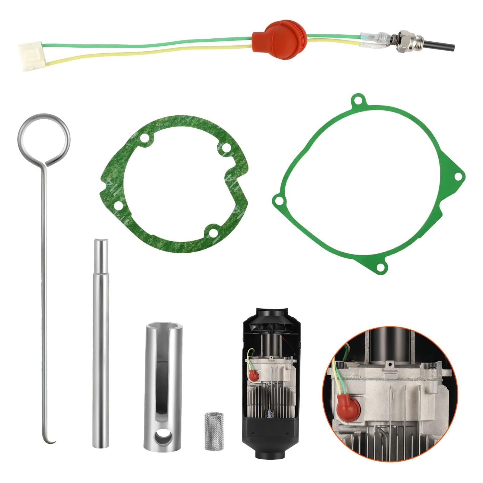 Diesel Standheizung Glühkerze Dichtung und Glühkerzenschlüssel, Keramik Reparatursatz Kompatibel mit 12V-2KW Auto Heizung Lufterhitzer, Standheizung Zubehör Ersatzteile(7 Stück) von Lunpog