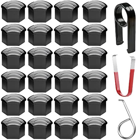 Lunpog 20 Stück Universal 17mm Kunststoff Nut Abdeckkappe Schraube Auto Mutter Covers Bolt Radkappen mit 3 stück Abziehhaken (Schwarz) von Lunpog