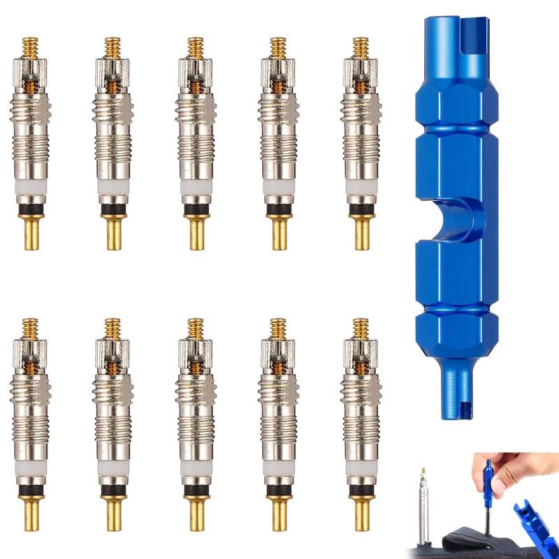 11 Stück Französisches Ventil, Fahrradventil Adapter Sclaverandventil Ersatz Presta Ventileinsatz Ventilkappen Fahrrad Ventil Adapter mit Ventileinsatzentfernungswerkzeug zur Fahrradreparatur von Lunpog