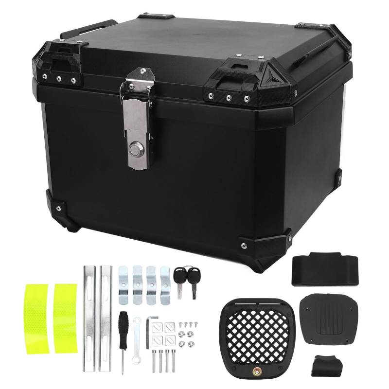 Luocute 57L Motorcycle Top Case, Universal Motorbike Tail Box mit Sicherheitsschloss und Rückenlehne, Hinterhelmspeicherbox mit Schnellfreigabeplatte für Motorräder von Luocute