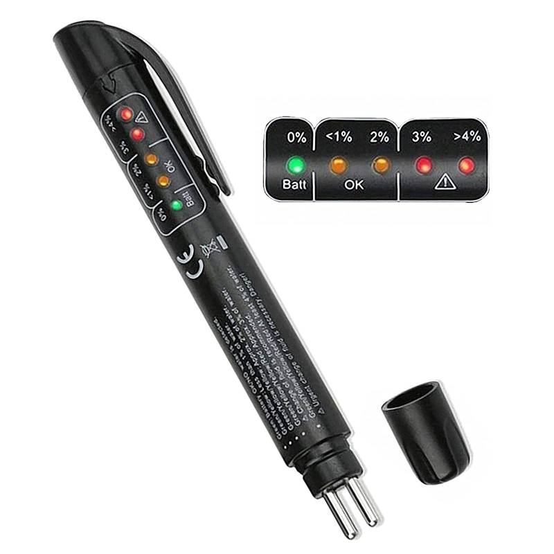 Luokeily Auto-Bremsflüssigkeitstester, Universal Auto-Bremsöltester, batteriebetriebener Autotester, Autodiagnosestift, Wassergehaltstester mit 5 LED-Anzeigen, für Bremsflüssigkeiten, DOT 3/4/5 von Luokeily