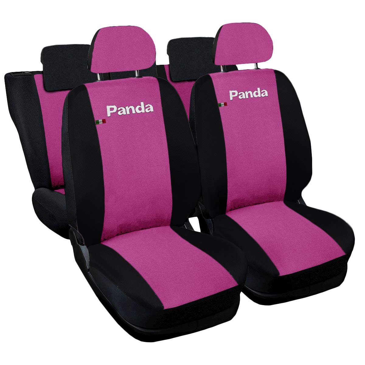 Lupex Shop Autositzbezüge, kompatibel mit Panda, zweite Serie (Modell 169), vollständige Version, Fuchsia, Schwarz, Set für Vorder- und Rücksitze, gesticktes Logo, Airbag, kompatibel mit Autozubehör von Lupex Shop