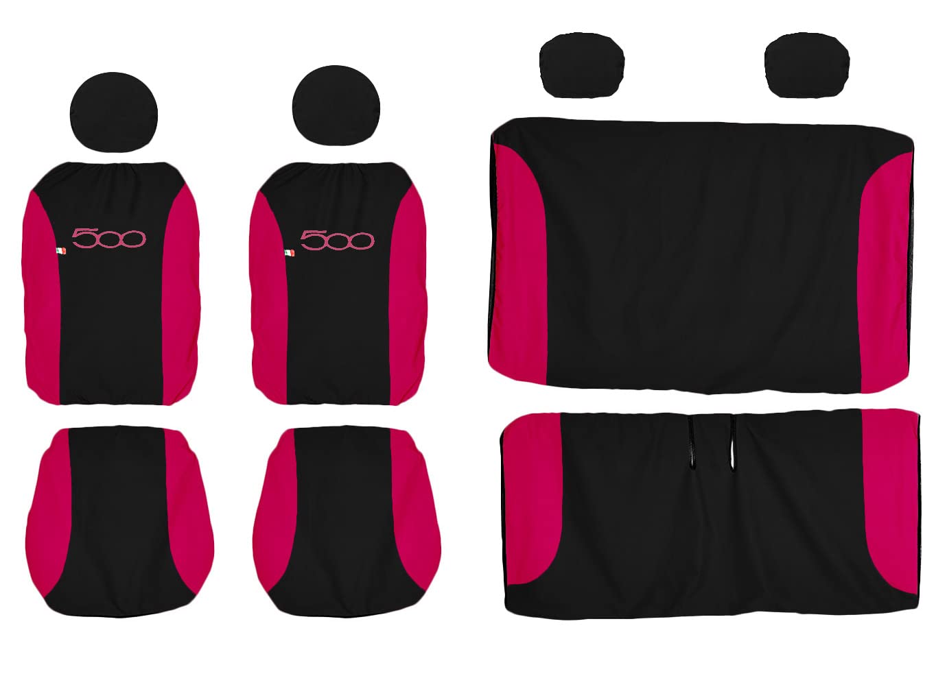 Lupex Shop LD.500_F All Sitzbezüge kompatibel mit 500 | Schwarz Fuchsia Linie Damen | Sitzbezug-Set vorne und hinten | gesticktes Logo | Airbag kompatibel | Autozubehör Innenraum von Lupex Shop