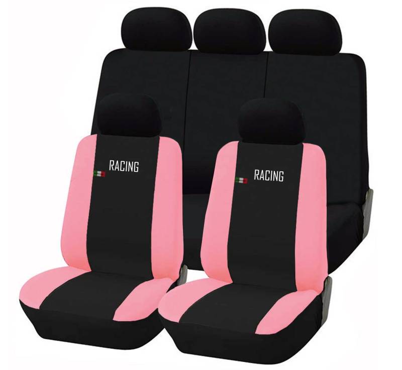 Lupex Shop Universal-Autositzbezüge, Modell Racing, Set für Vordersitze und Rücksitze, Airbag-kompatibel (Schwarz – Rosa) von Lupex Shop