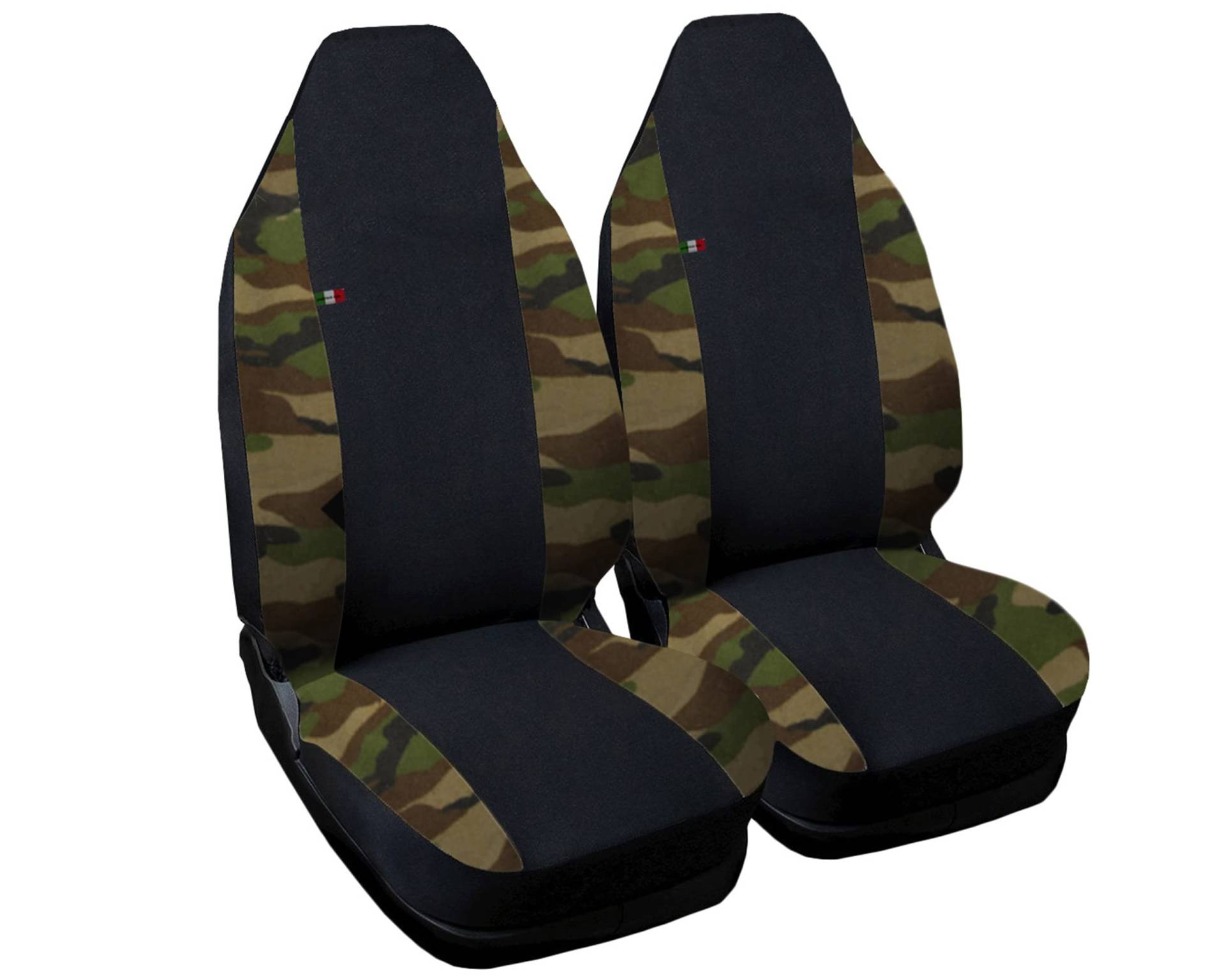 Lupex Shop Autositzbezüge kompatibel mit Smart Fortwo erste Serie W450 von 1998 bis 2007, Schwarz/Klassische Camouflage, Made in Italy, gesticktes Logo, Polyestergewebe, komplettes Set Vordersitze von Lupex Shop