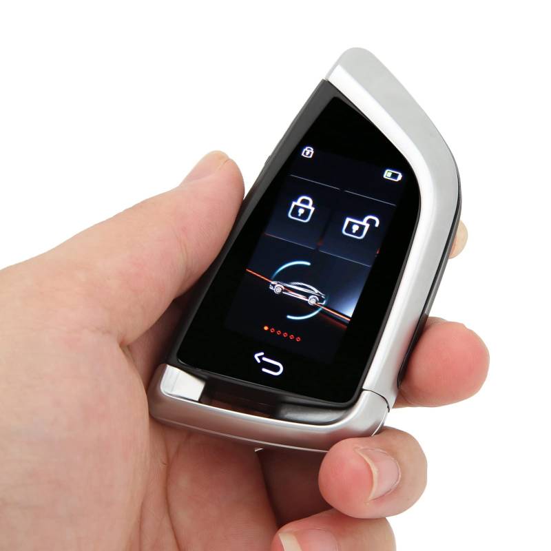 Smart Remote Autoschlüssel, Smart Key Fob mit LCD Bildschirm, Keyless Entry Auto Lock Schlüsselanhänger, Universal Car Key Fob Ersatz für One Click Start Car (Silber) von Luqeeg