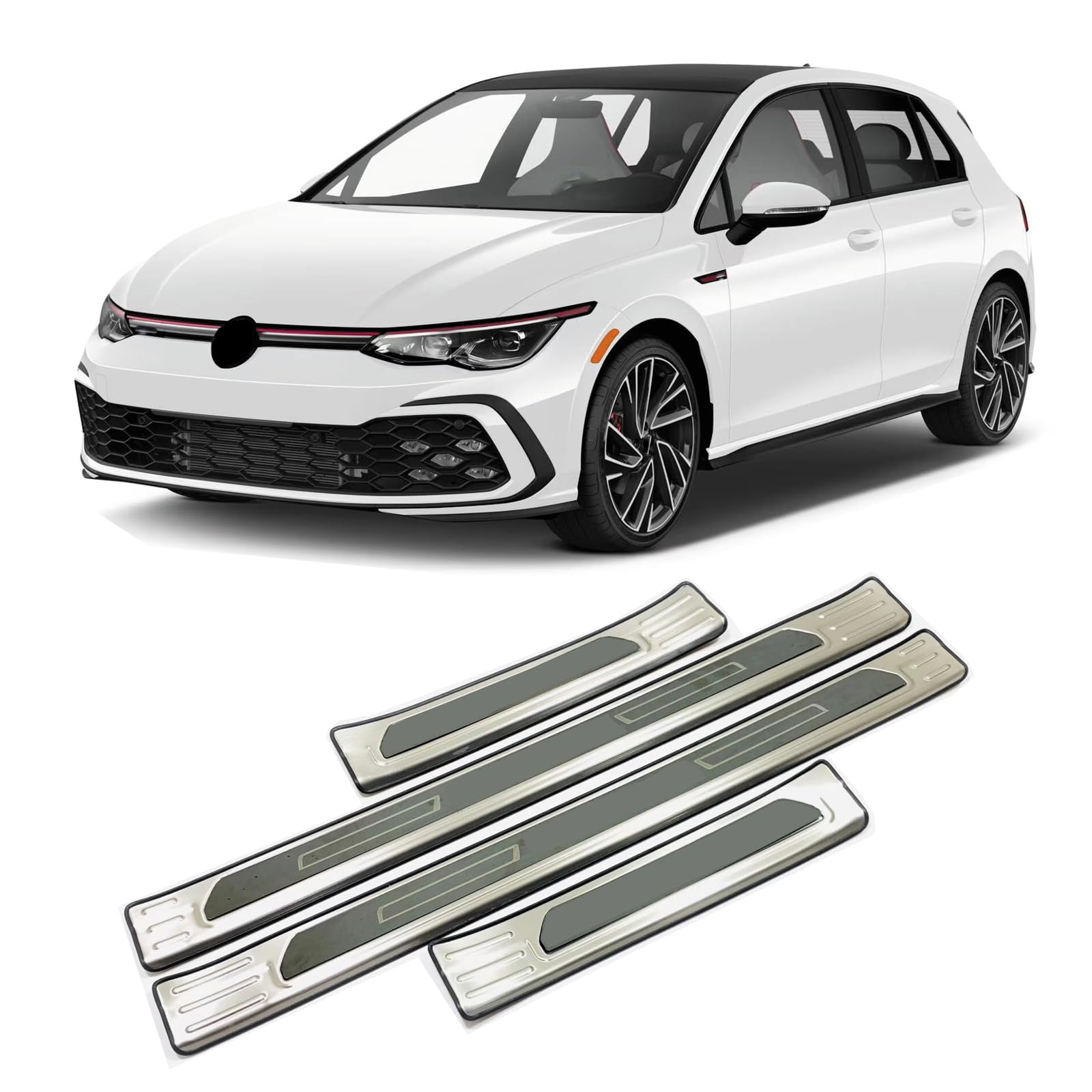 Car Outer Door Sill Scuff Plate Guard Protector for V W Golf 8 GTI GTD GTE 2020 2021 2022 2023 Accessories Parts Door sill Protection Door Frame Stainless Steel Trim Cover Auto Accessories (Black) von Luyhok