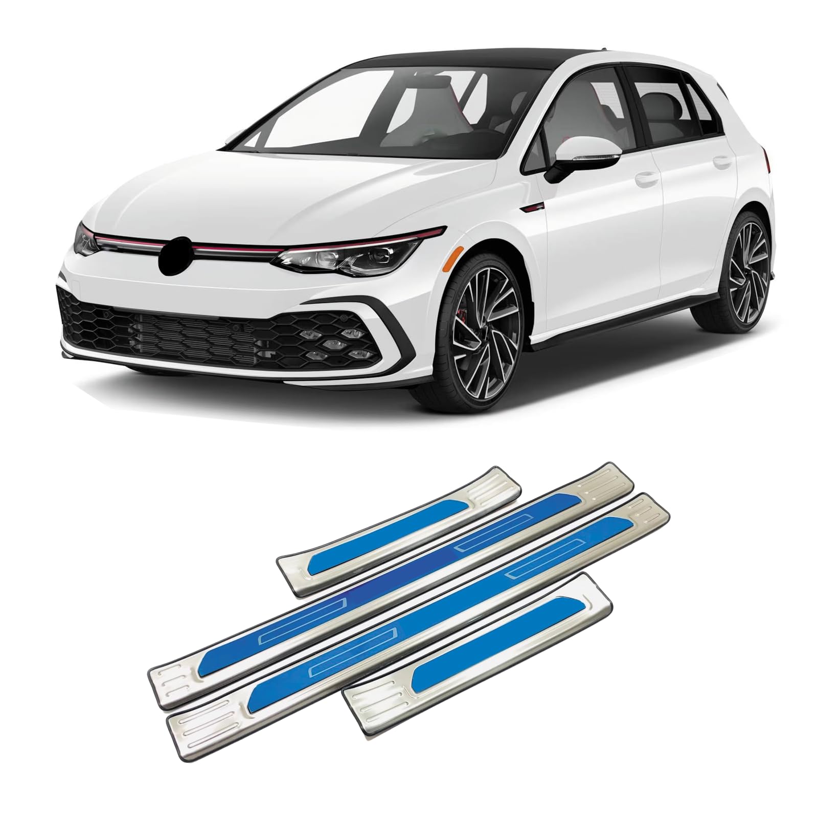 Car Outer Door Sill Scuff Plate Guard Protector for V W Golf 8 GTI GTD GTE 2020 2021 2022 2023 Accessories Parts Door sill Protection Door Frame Stainless Steel Trim Cover Auto Accessories (blue) von Luyhok