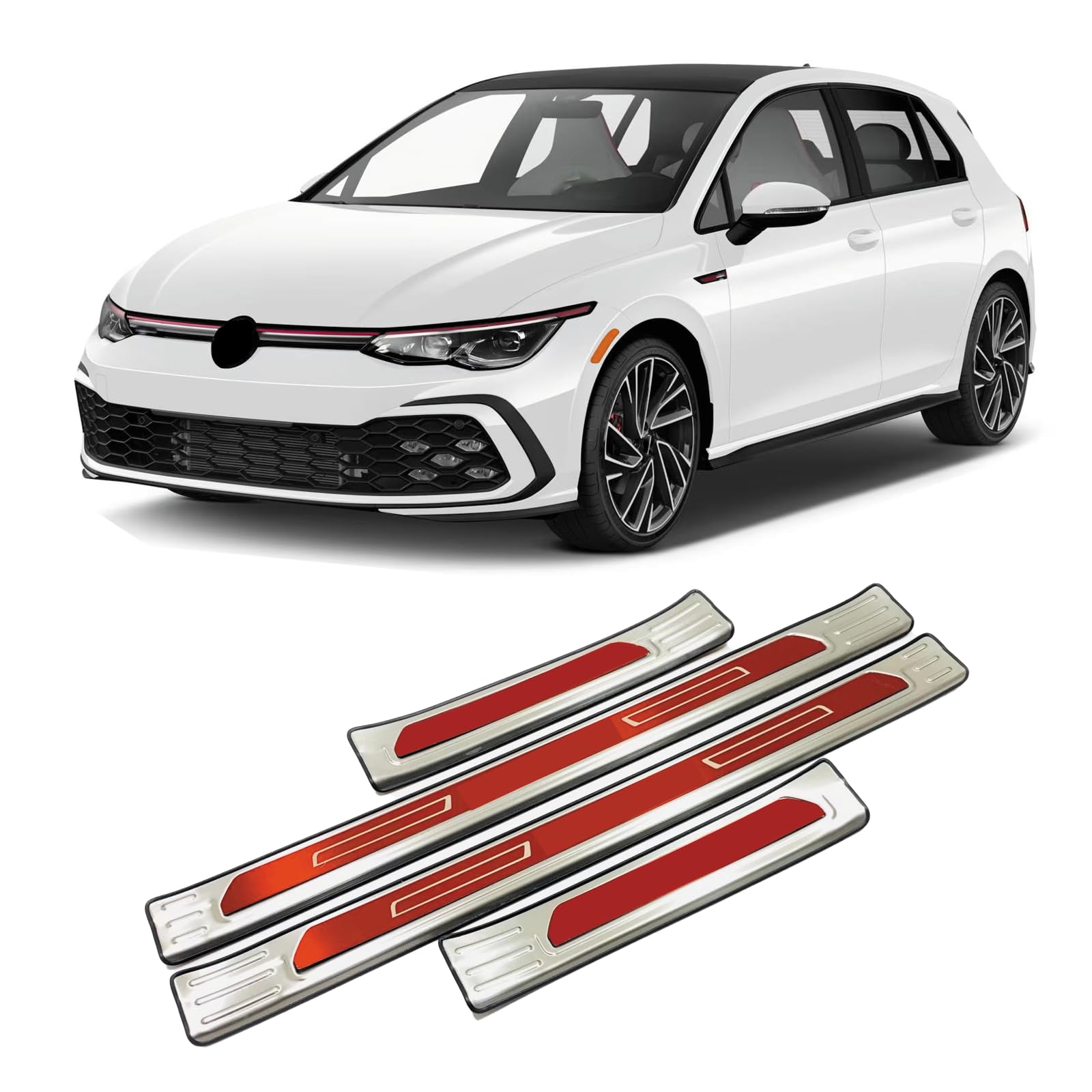 Car Outer Door Sill Scuff Plate Guard Protector for V W Golf 8 GTI GTD GTE 2020 2021 2022 2023 Accessories Parts Door sill Protection Door Frame Stainless Steel Trim Cover Auto Accessories (red) von Luyhok