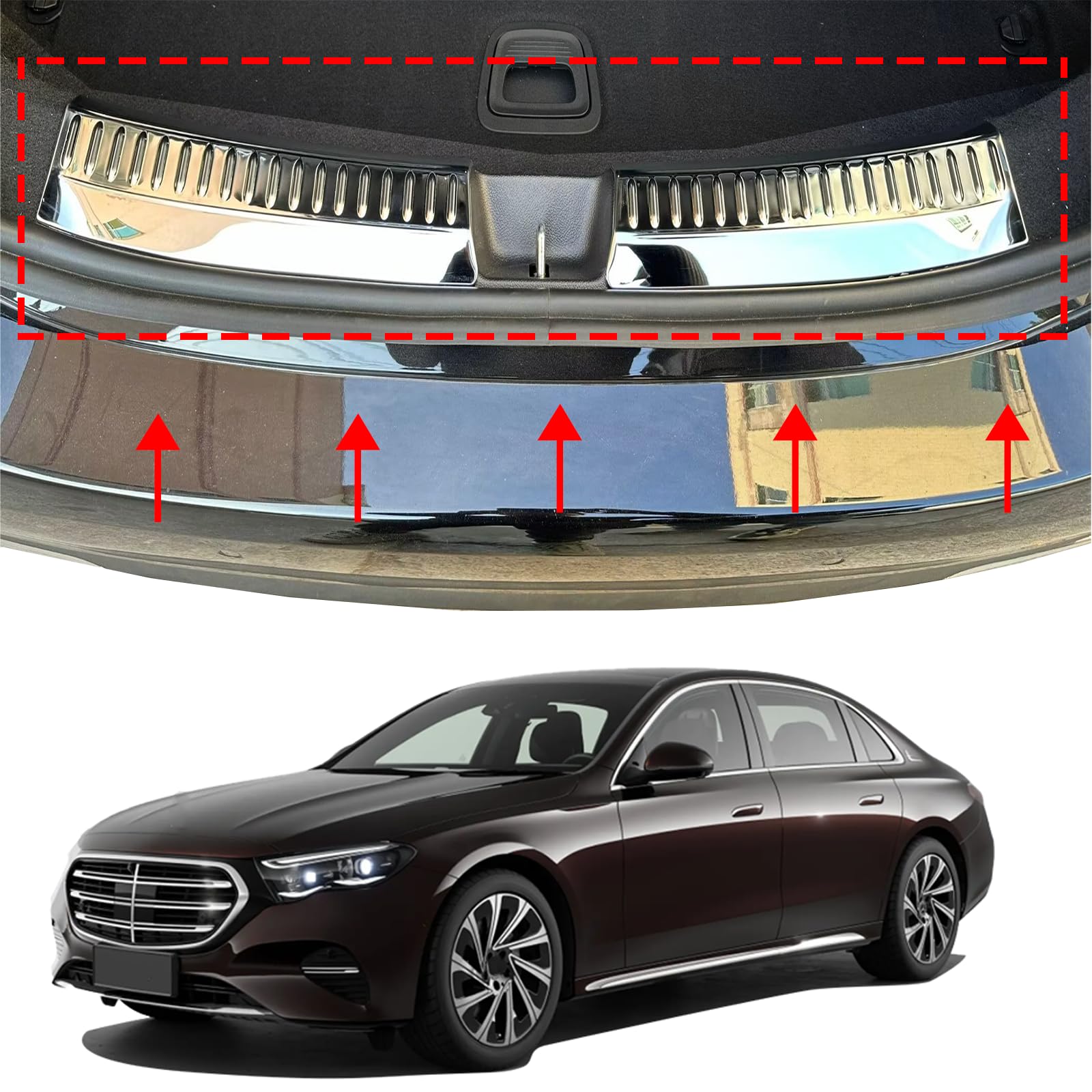 Hecktür-Stoßstangenschutz, für Mercedes-Benz 2024-2025, Autoteile Heckklappe, Kofferraumschwellen-Abdeckung, Scheuerblech, Streifenschutz, Schutz (Silber) (Silber) von Luyhok