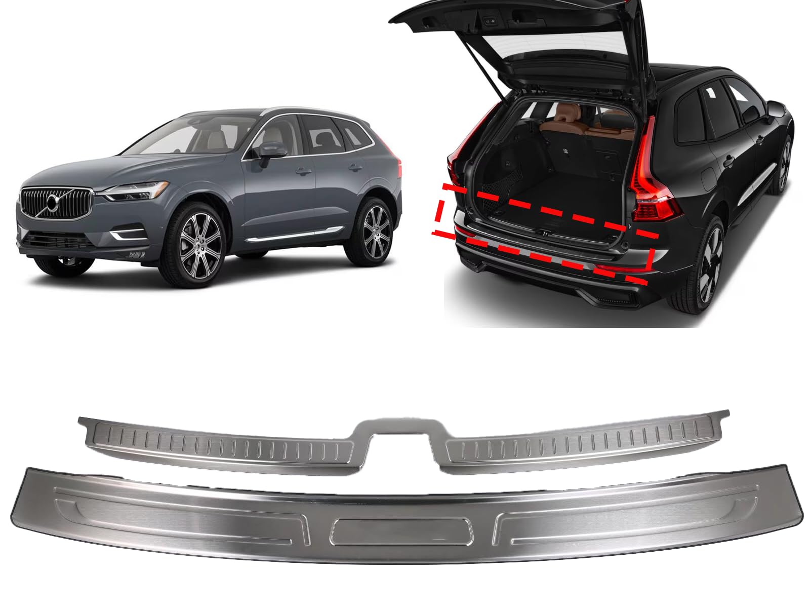 Luyhok Auto Edelstahl Hecktür Stoßstangenschutz für Volvo XC60 Review 2018 2019 2020, Autoteile Heckklappe hinten Kofferraum Schweller Abdeckung Scheuerblech Streifen Schutz (außen, Silber) von Luyhok