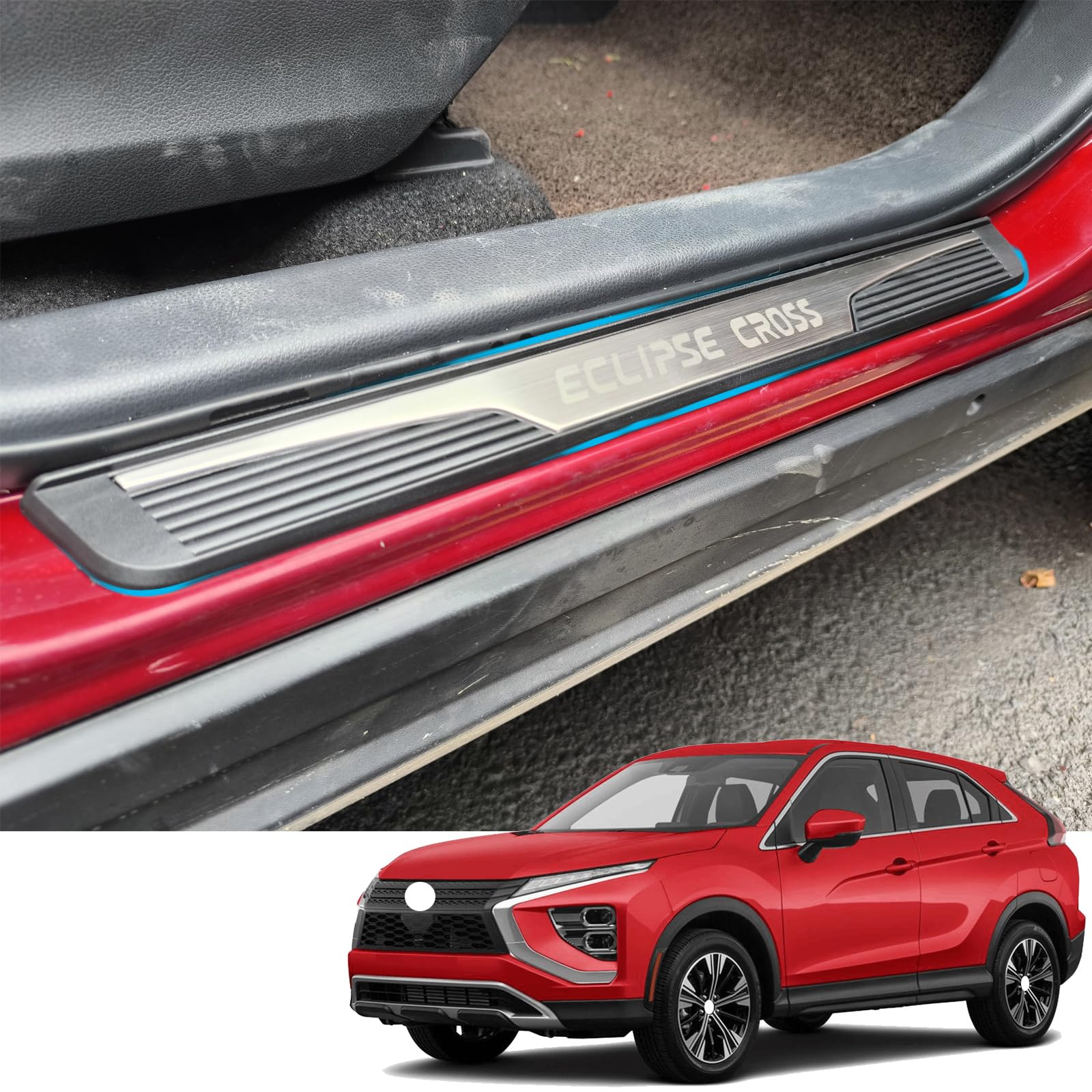 Luyhok Auto Einstiegsleisten Scuff Protector für Mitsubishi Eclipse Cross 2018-2024 Zubehör Teile Edelstahl mit ABS Kunststoff Tür Einstiegsschutz Platte Trim Cover von Luyhok