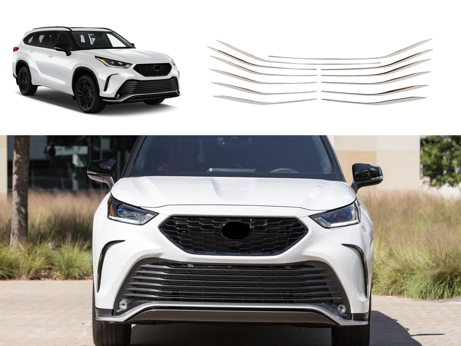 Luyhok Chrom-Kühlergrill-Verkleidung, Zubehör für Toyota Highlander XSE 2022 2023 2024, Frontstoßstangen-Haubenverkleidung, einfach zu installieren, 12-teiliges Set von Luyhok