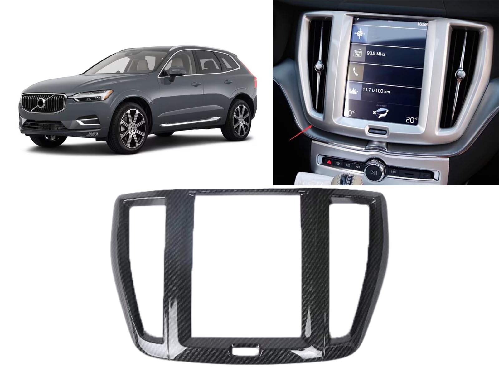 Luyhok Innenverkleidung für Armaturenbrett, Mittelkonsole, AC-Lüftungsauslass, für Volvo XC60 Review 2018, 2019, 2020, Zubehör, Kohlefaser, silberfarbenes Muster (Carbonfaser) von Luyhok