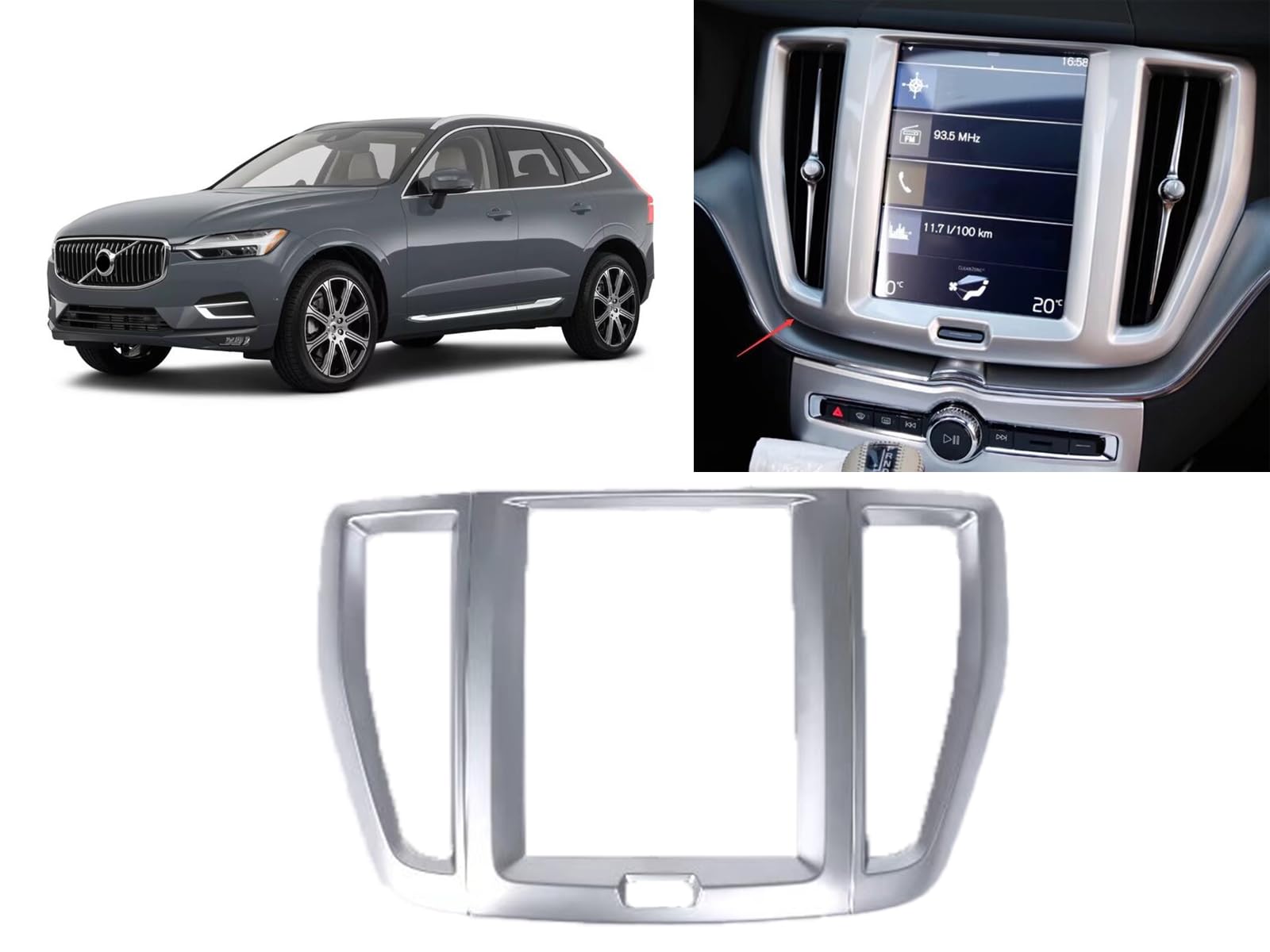 Luyhok Innenverkleidung für Armaturenbrett, Mittelkonsole, AC-Lüftungsauslass, für Volvo XC60 Review 2018, 2019, 2020, Zubehör, Kohlefaser, silberfarbenes Muster (Silber) von Luyhok