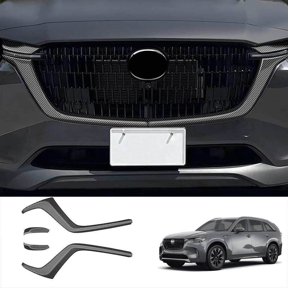 Luyhok Kühlergrill-Kantenverkleidung für Mazda CX-90 CX90 2024, Schutzdekoration, Fahrzeugzubehör, Teile, Stoßstangenschutz (Carbon) von Luyhok