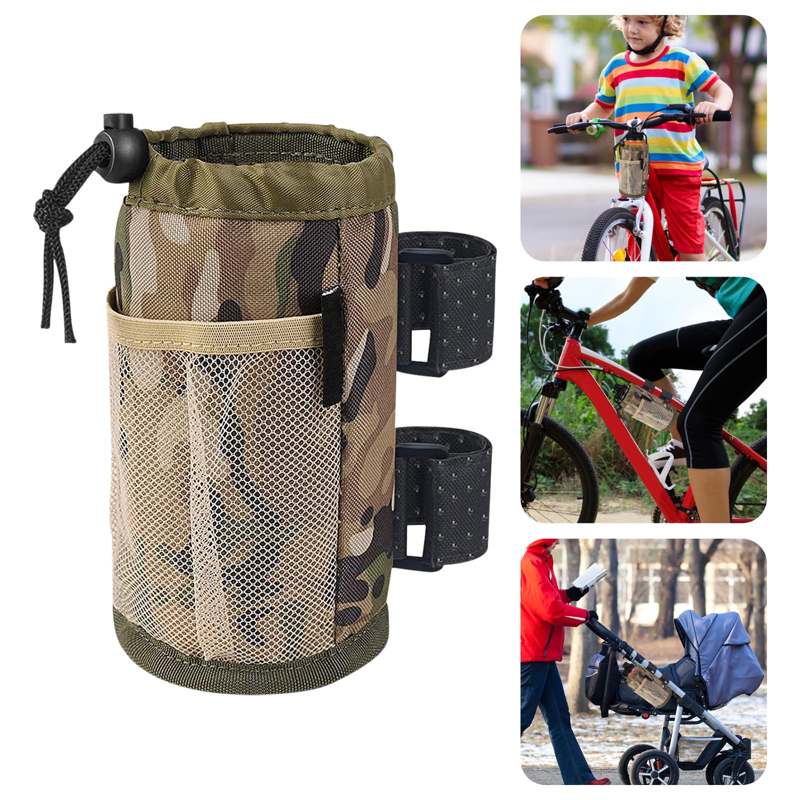 Lvjkes Flaschenhalter fahrrad, Getränkehalter fahrrad,Wasserdichtes Material Mit Ablaufloch im Boden, Elastischer Kordelzug,Geeignet für Kinderwagen,Rollstühle,Roller und Geländefahrzeuge usw(Tarnung) von Lvjkes