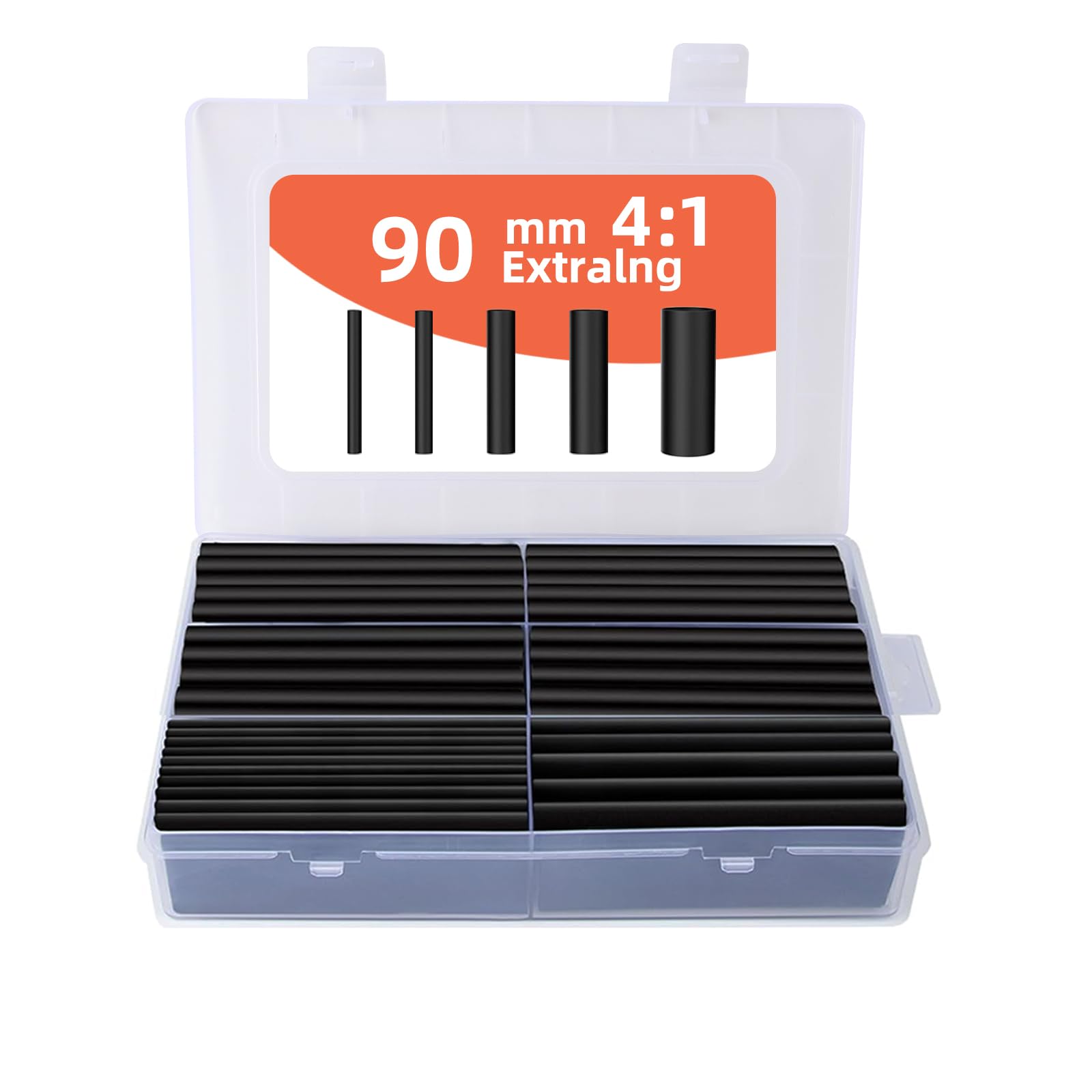 Lwtsrp 90mm Schrumpfschlauch Set mit Kleber, 4:1 Schrumpfschläuche Schwarz, Doppelwandiger und Wasserdicht, Schrumpfschlauch, 5 Größen Heat Shrink Tube, Schrumpfschlauch-Kabelmuffe - 100 Stück von Lwtsrp