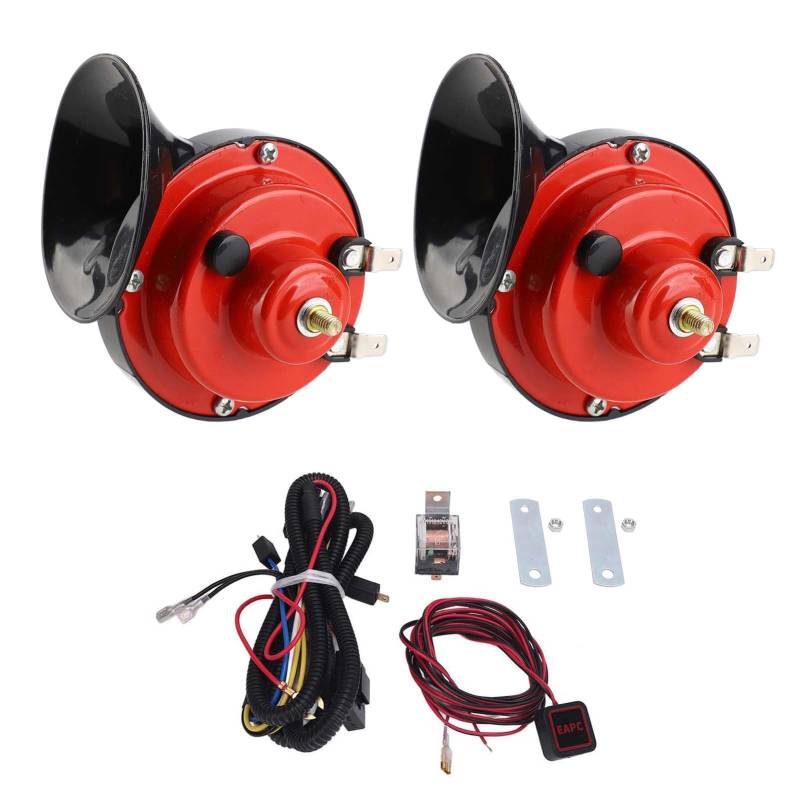 Lybunair 24V elektrisches Hupen-Set, undurchlässiges Schalterkabelbaum-Relais, universell passend für Auto, LKW, Motorrad, Boot (Red) von Lybunair