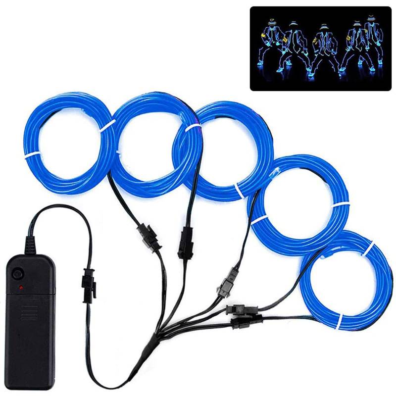 Lychee Flexibel 5x1 m Neon Beleuchtung Draht Lichtschlauch Leuchtschnur EL Kabel Wire mit 3 Modis für Partybeleuchtung(Blau) von Lychee