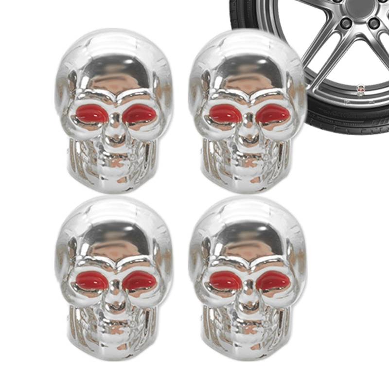 Skull Valve Stem Caps - Bike Tire Valve Stem Caps Skeleton Head Shape, 4Pcss Skull Tire Valve Stem Caps, Dustproof Cool Tire Air Caps Cover for Cars SUV Bike Trucks Motorcycles von Lyricalist