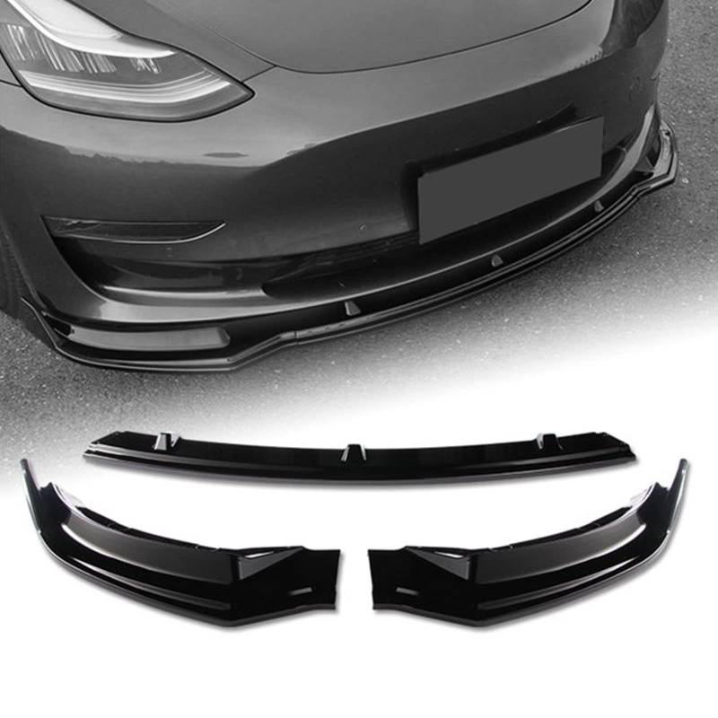 Auto Frontspoiler Lippe für Tesla Model 3 2017-2023 Kratzfest Kollisionssicher Lippenspoiler Frontstoßstangenlippe,Car Zubehör.,B-Glossy Black von LzDDD