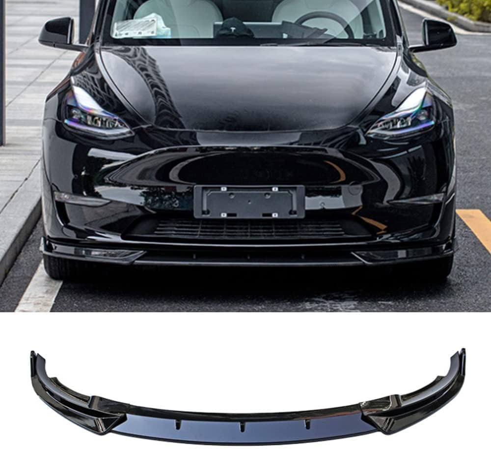 Auto Frontspoiler Lippe für Tesla Model Y 2020-2023 Kratzfest Kollisionssicher Lippenspoiler Frontstoßstangenlippe,Car Zubehör.,A-Black von LzDDD