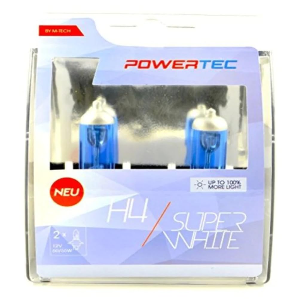 M-Tech PTZSW4-DUO H4 Xenon Optik Halogen Birne 55 W 12 V, Weiß, Anzahl 2 von M-Tech