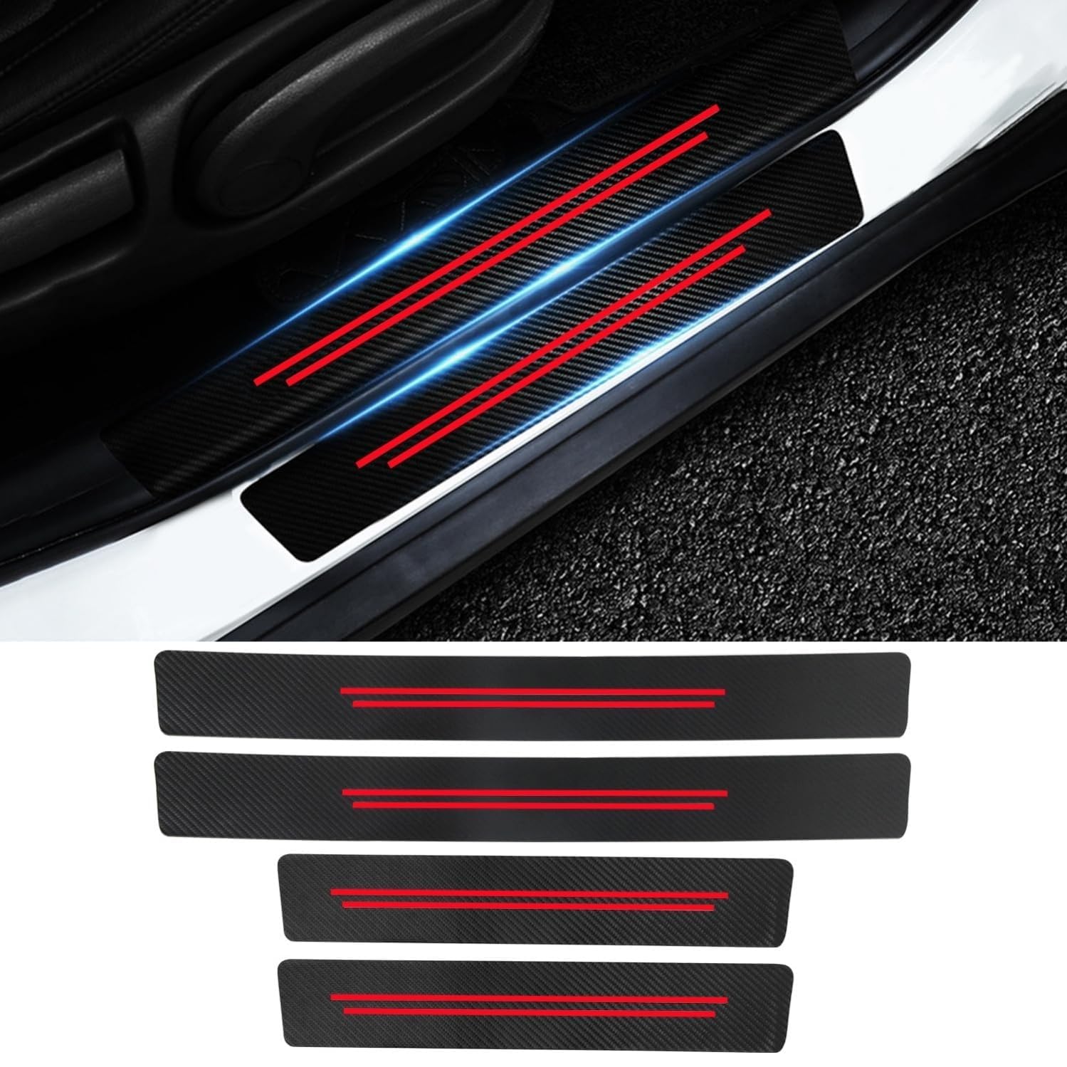 4 Stück Auto Carbon Fiber Einstiegsleisten Compatible Für Toyota Prius IV (XW50) 2015-2018 Autozubehör Türschweller rutschfeste Anti-KratzTrim Scuff Styling SzubehöR von MAALLOP