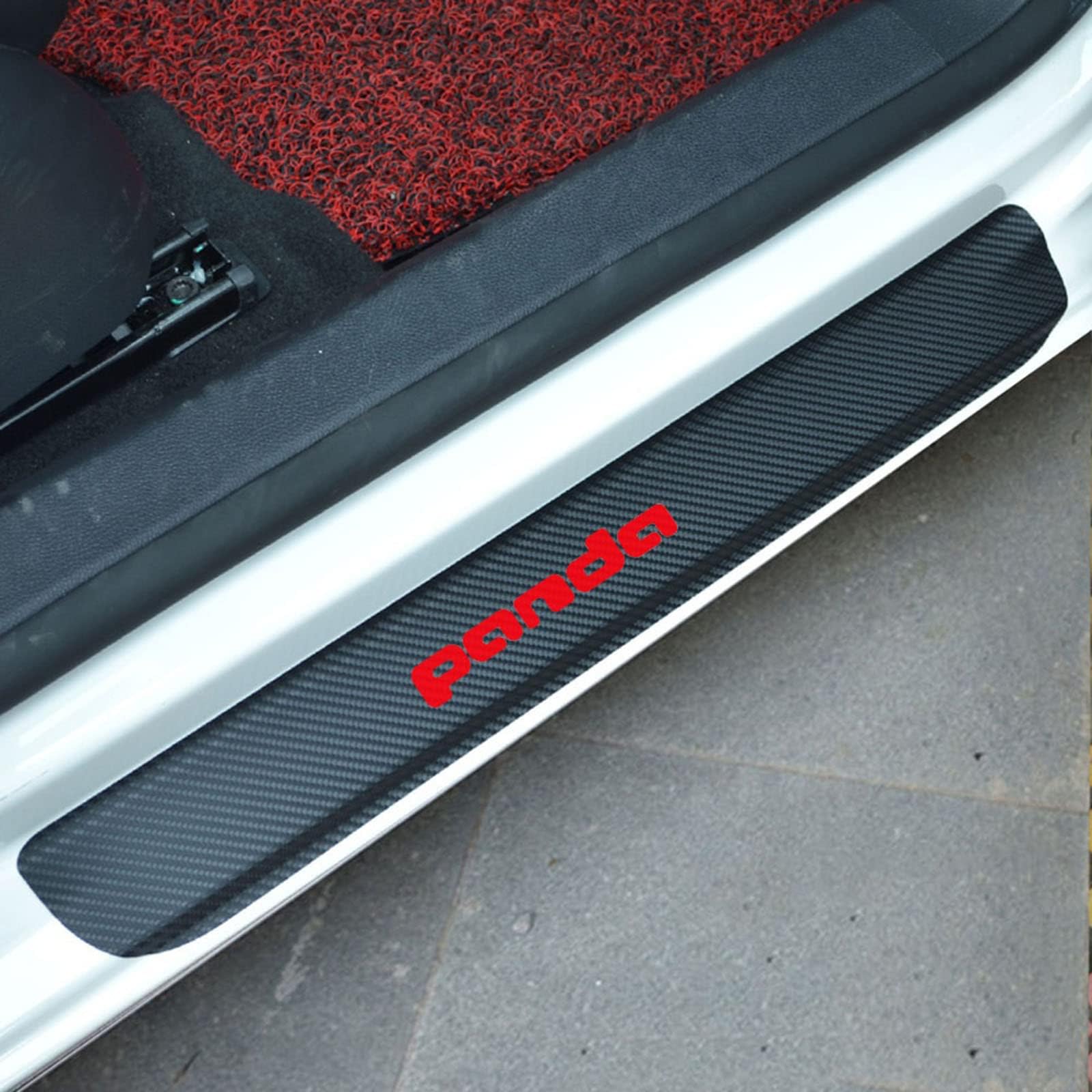 4 Stück Auto Einstiegsleisten Schutz, Compatible Für Fi-at 500 500x 500l Panda TIPO Punto Bravo Auto Kohlefaser Türschweller Schutz mit Logo Aufkleber Kantenschutz,Panda Red von MAALLOP