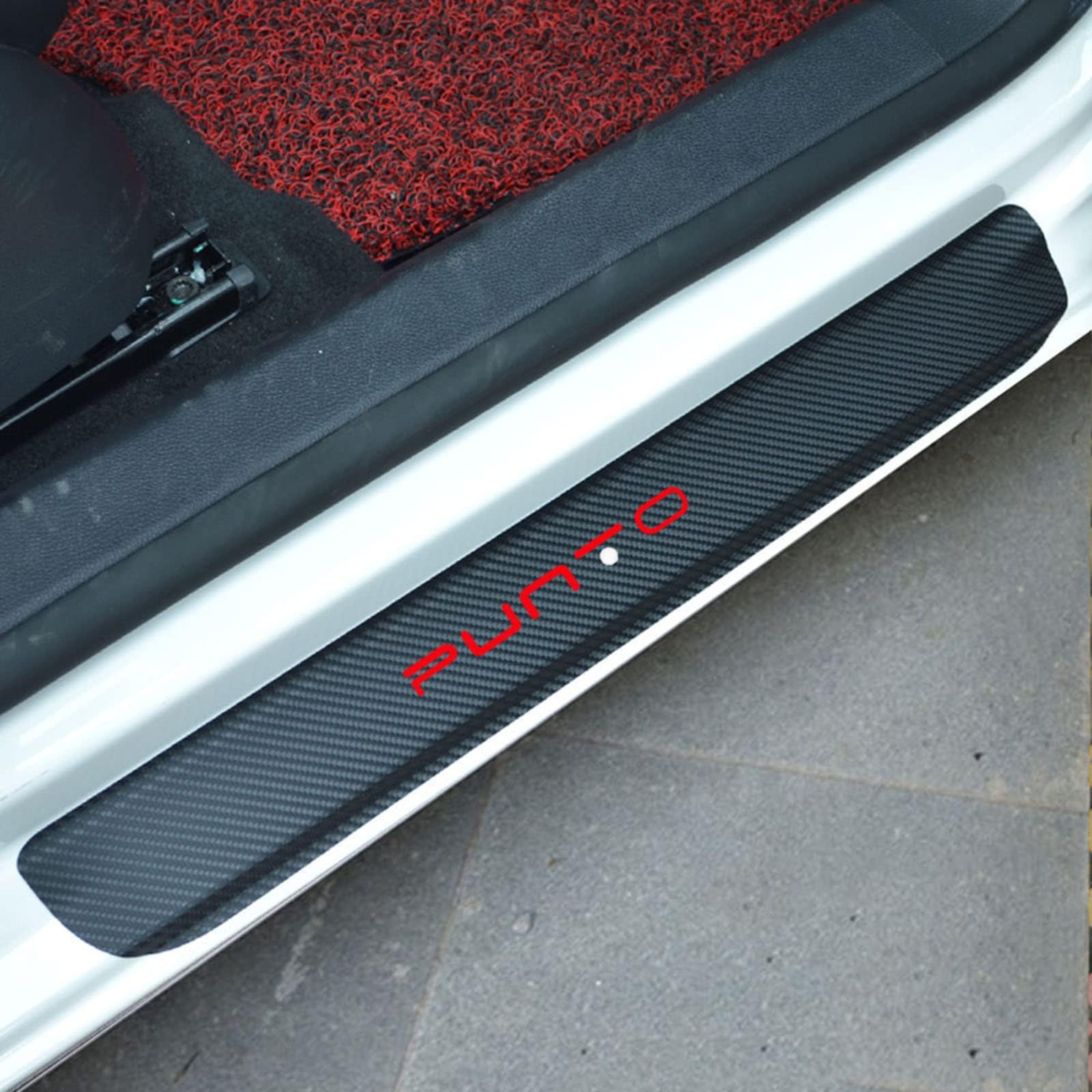 4 Stück Auto Einstiegsleisten Schutz, Compatible Für Fi-at 500 500x 500l Panda TIPO Punto Bravo Auto Kohlefaser Türschweller Schutz mit Logo Aufkleber Kantenschutz,Punto Red von MAALLOP