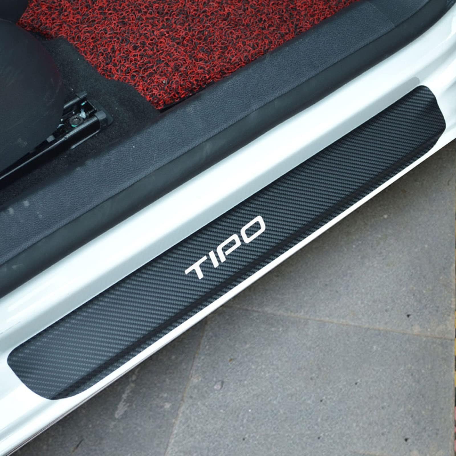 4 Stück Auto Einstiegsleisten Schutz, Compatible Für Fi-at 500 500x 500l Panda TIPO Punto Bravo Auto Kohlefaser Türschweller Schutz mit Logo Aufkleber Kantenschutz,Tipo White von MAALLOP