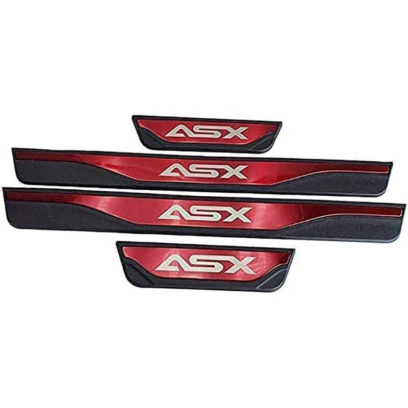 Auto Edelstahl Einstiegsleisten Compatible Compatible Für Mitsu-bishi ASX 2013-2022 Tuning Zubehör 4 STÜCKE Auto Scuff Plate Türschwelle Sill Aufkleber,Rot von MAALLOP