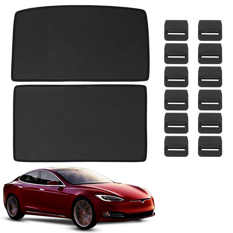 2 Stück 2020 Tesla Model S/Model S Plaid Glas Dach Sonnenschutz UV Strahlen Schutz Faltbares Sonnendach Sonnenschutz Top Fenster Sonnenschutz für Tesla Model S Wärmeisolierung Split Type Upgraded von MACHSWON