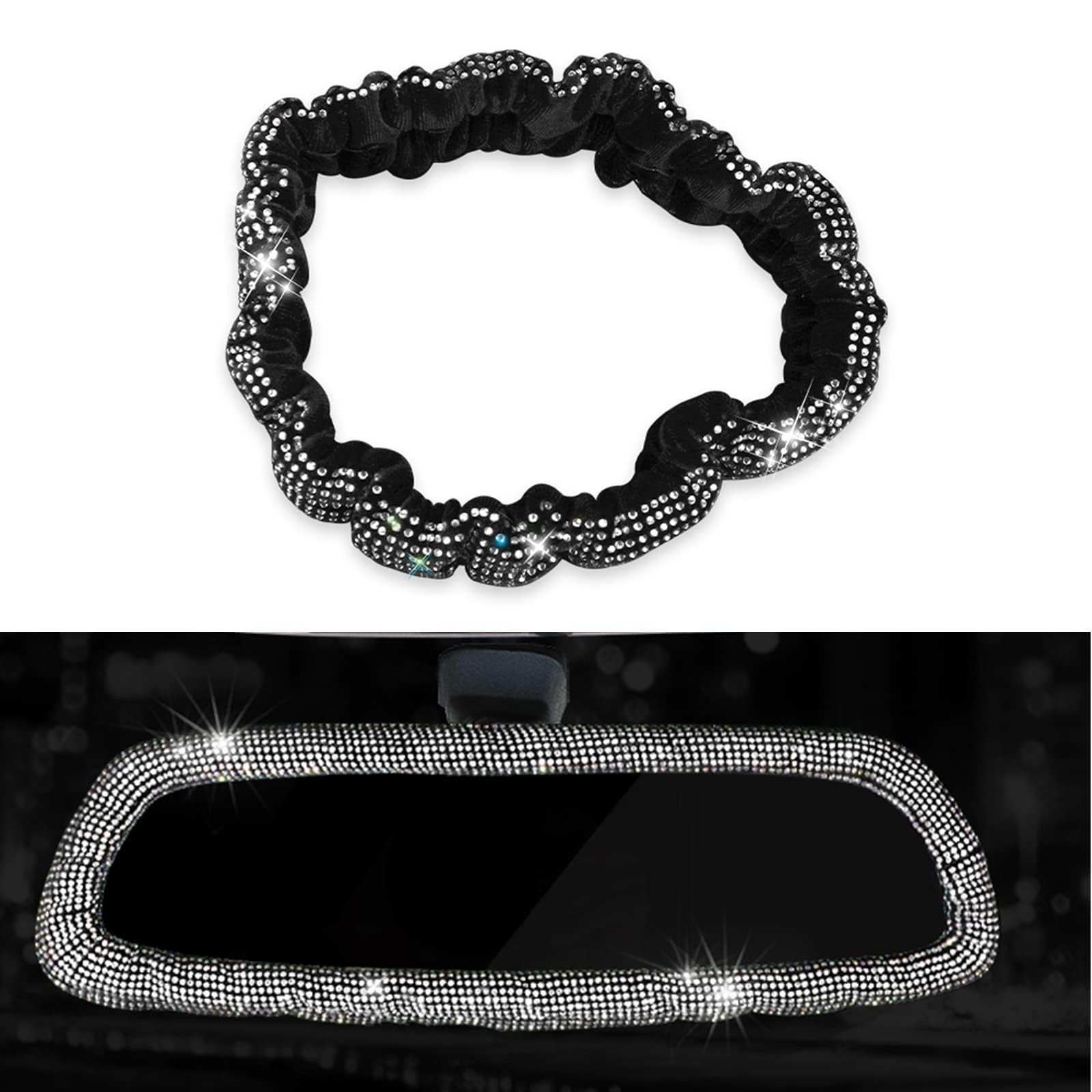 Bling Auto Rückspiegel Abdeckung, Damen Full Drill Kopf Kissenbezug Kristall Strass Bling Auto Innenraum Zubehör für Frauen Universal Fit - Weiß von MACHSWON