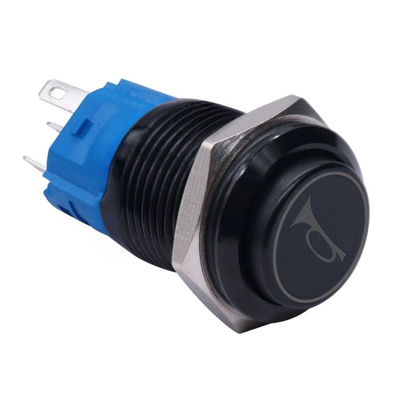 MACHSWON 16/19 mm 12 V Auto-Hupen-Druckknopfschalter, blaue LED-beleuchtet, momentaner Metall-Kippschalter für Lautsprecher und Lufthupe, mit vorverdrahteter Buchse, BK-GLB19-BU von MACHSWON